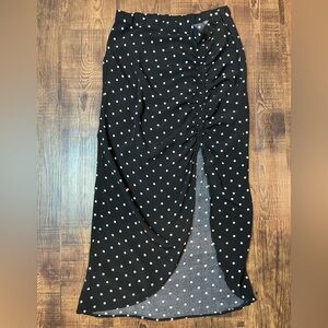 H&M Polka Dot Ruched Midi Skirt Black White Size 8